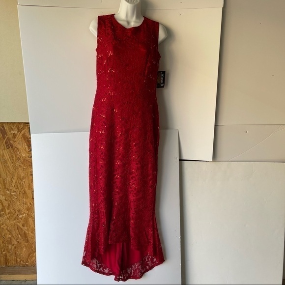 Alexa B Nites Red Formal Evening Holiday Party Prom Dress Lace Glitter Mermaid 6 - Picture 9 of 16